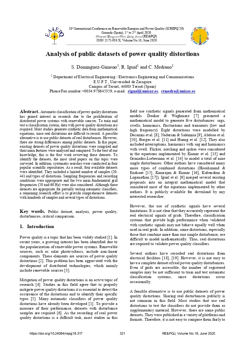 Analysis of public datasets of power quality distortions