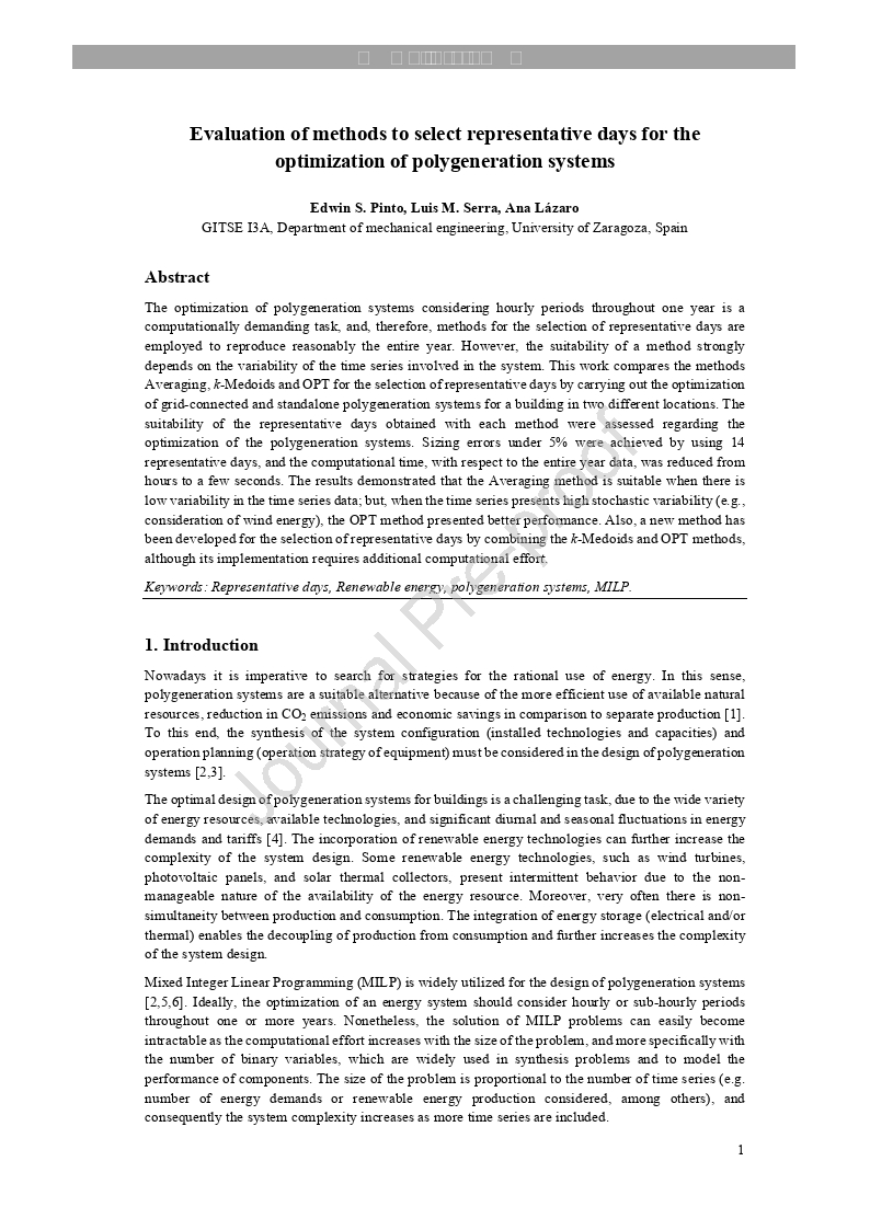 Evaluation of methods to select representative days for the optimization of polygeneration systems