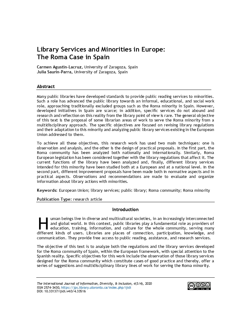 Library Services and Minorities in Europe: The Roma Case in Spain