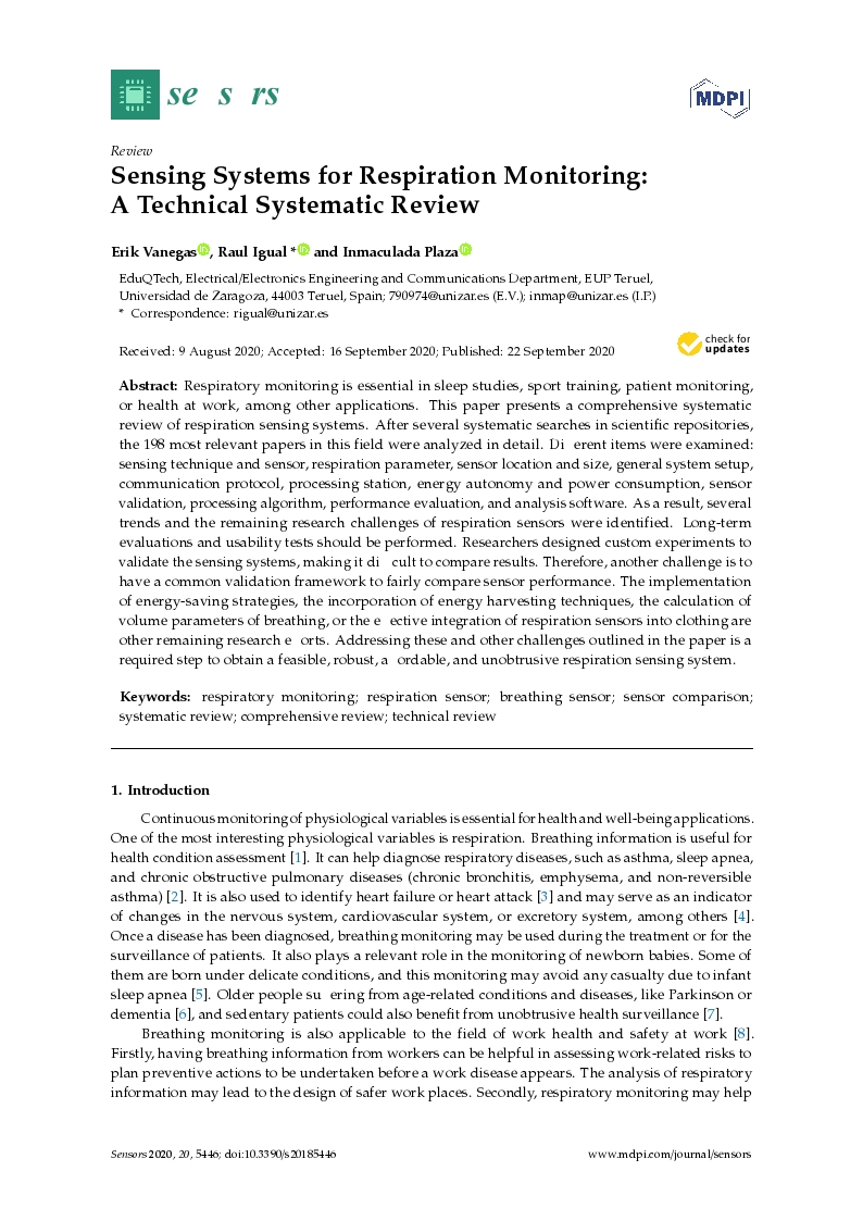 Sensing Systems for Respiration Monitoring: A Technical Systematic Review