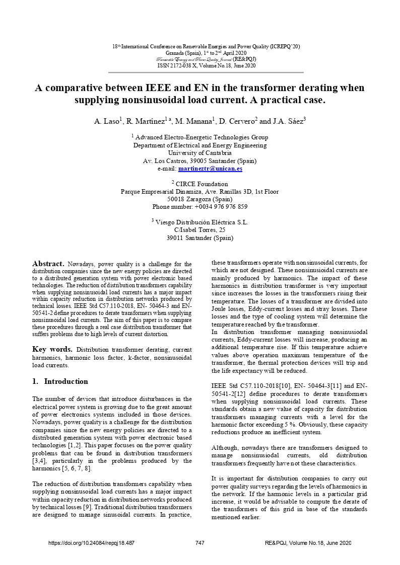 A comparative between IEEE and EN in the transformer derating when supplying nonsinusoidal load current. A practical case