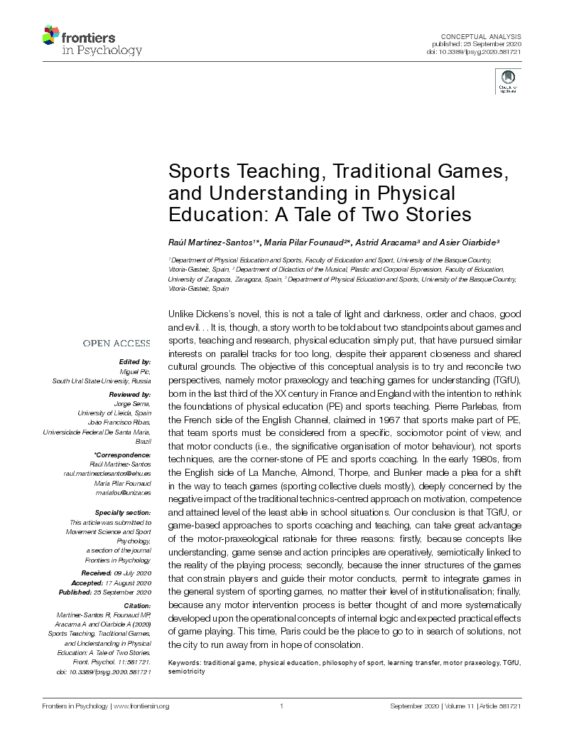 Sports Teaching, Traditional Games, and Understanding in Physical Education: A Tale of Two Stories