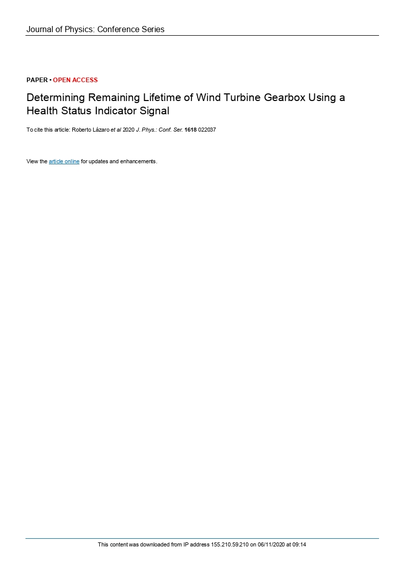 Determining Remaining Lifetime of Wind Turbine Gearbox Using a Health Status Indicator Signal