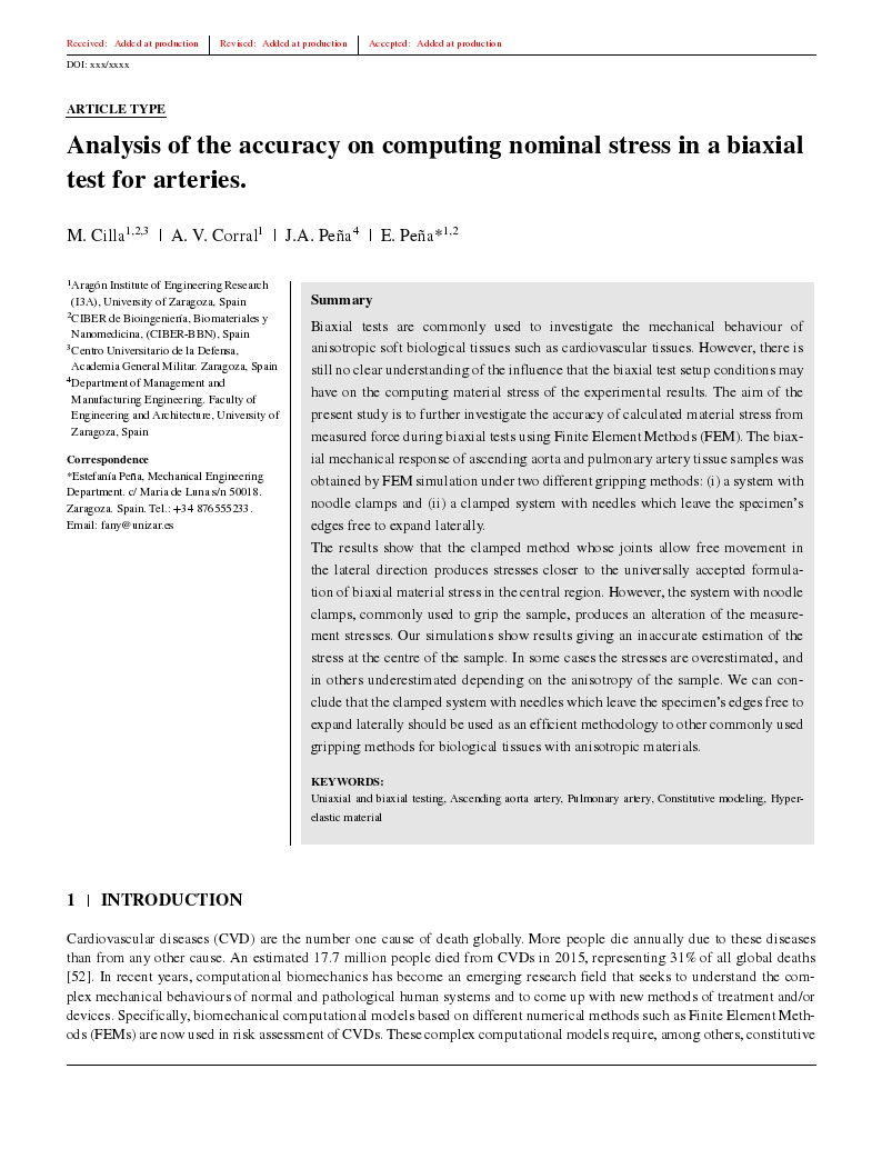 Analysis of the accuracy on computing nominal stress in a biaxial test for arteries