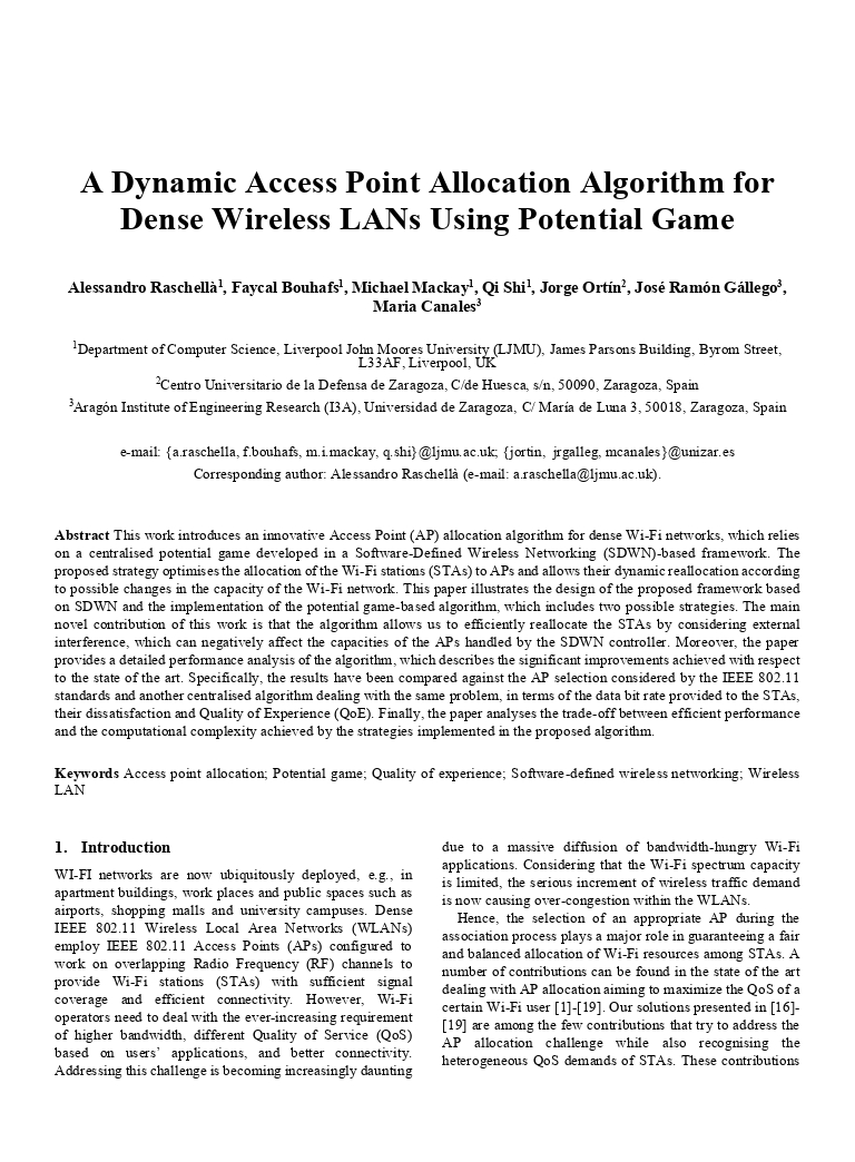 A dynamic access point allocation algorithm for dense wireless LANs using potential game