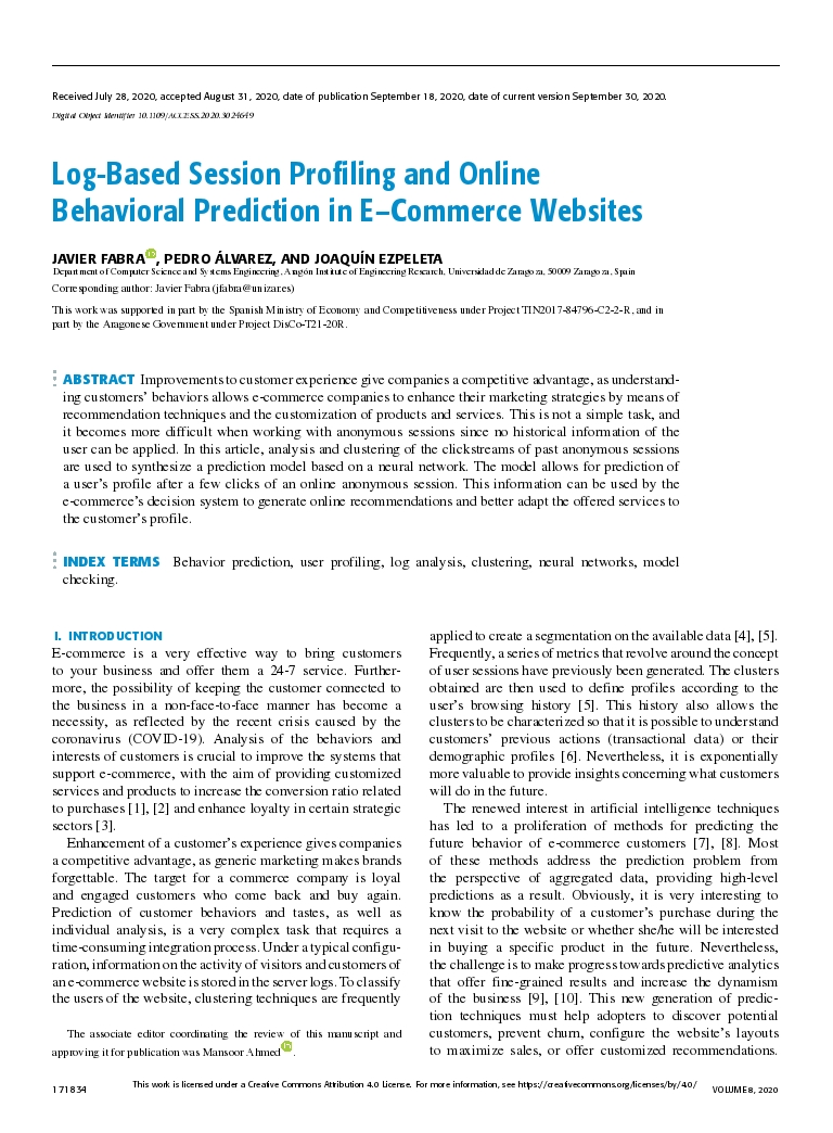 Log-Based Session Profiling and Online Behavioral Prediction in E-Commerce Websites