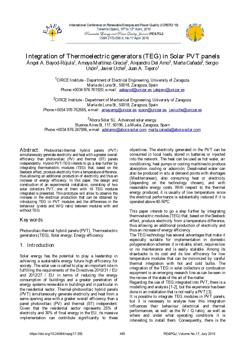 Integration of thermoelectric generators (TEG) in solar PVT panels