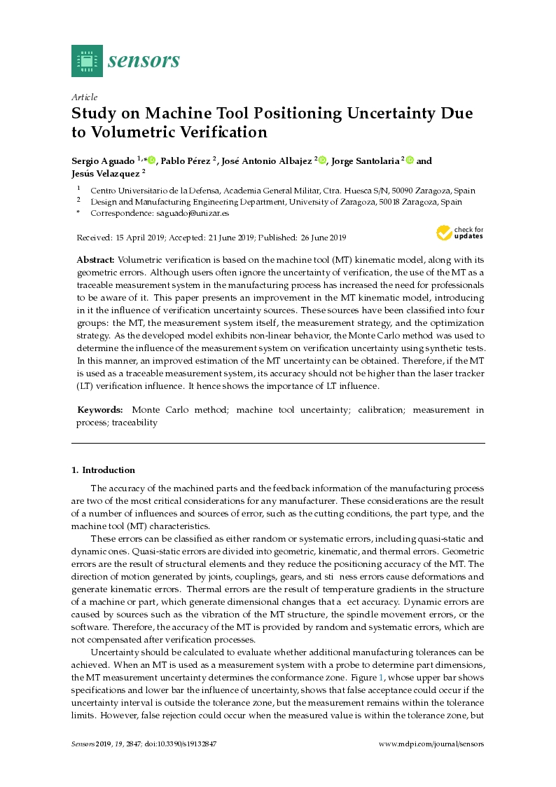 Study on Machine Tool Positioning Uncertainty Due to Volumetric Verification