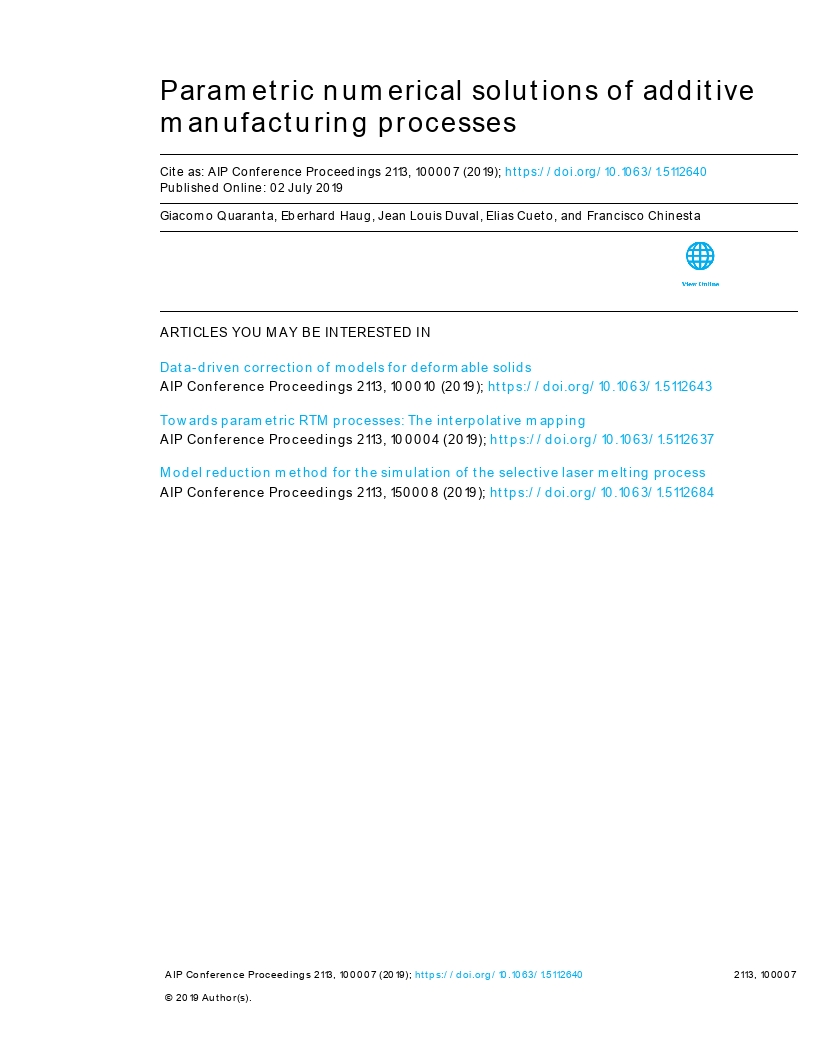 Parametric numerical solutions of additive manufacturing processes