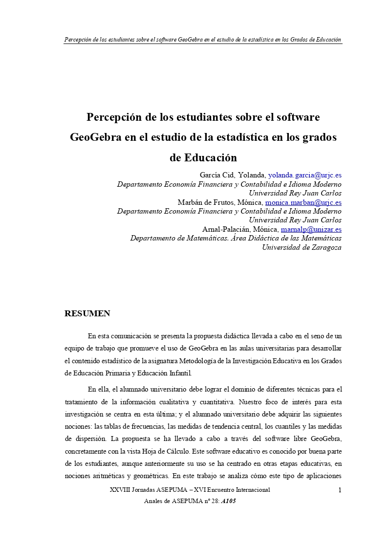 Percepción de los estudiantes sobre el software GeoGebra en el estudio de la estadística en los grados de Educación