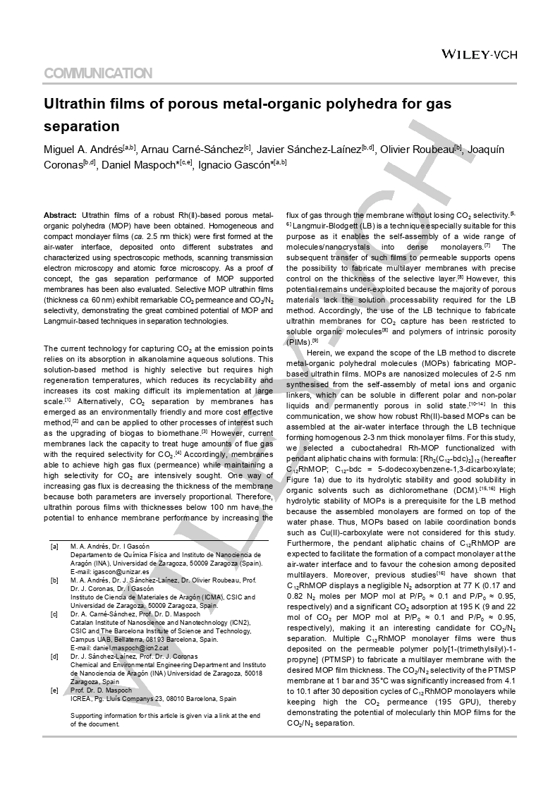 Ultrathin Films of Porous Metal–Organic Polyhedra for Gas Separation