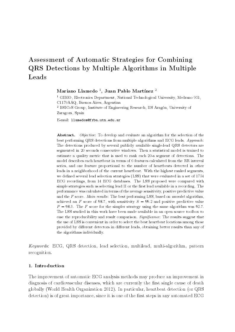 Assessment of automatic strategies for combining QRS detections by multiple algorithms in multiple leads