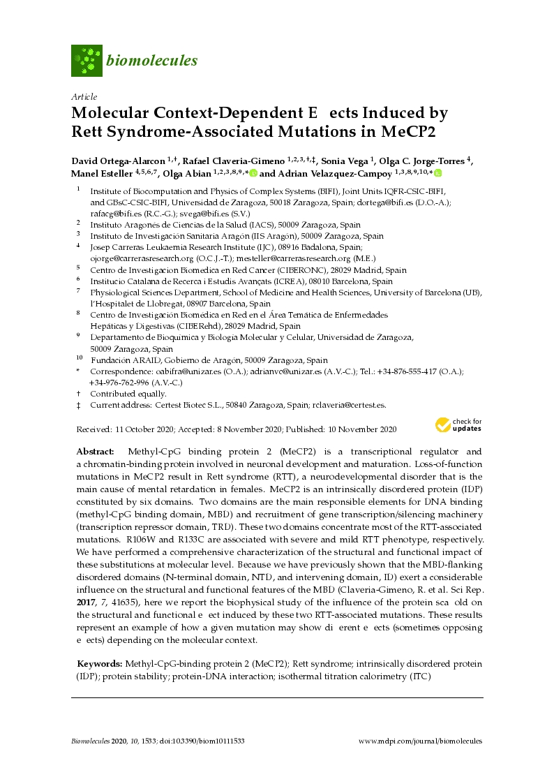 Molecular context-dependent effects induced by rett syndrome-associated mutations in mecp2