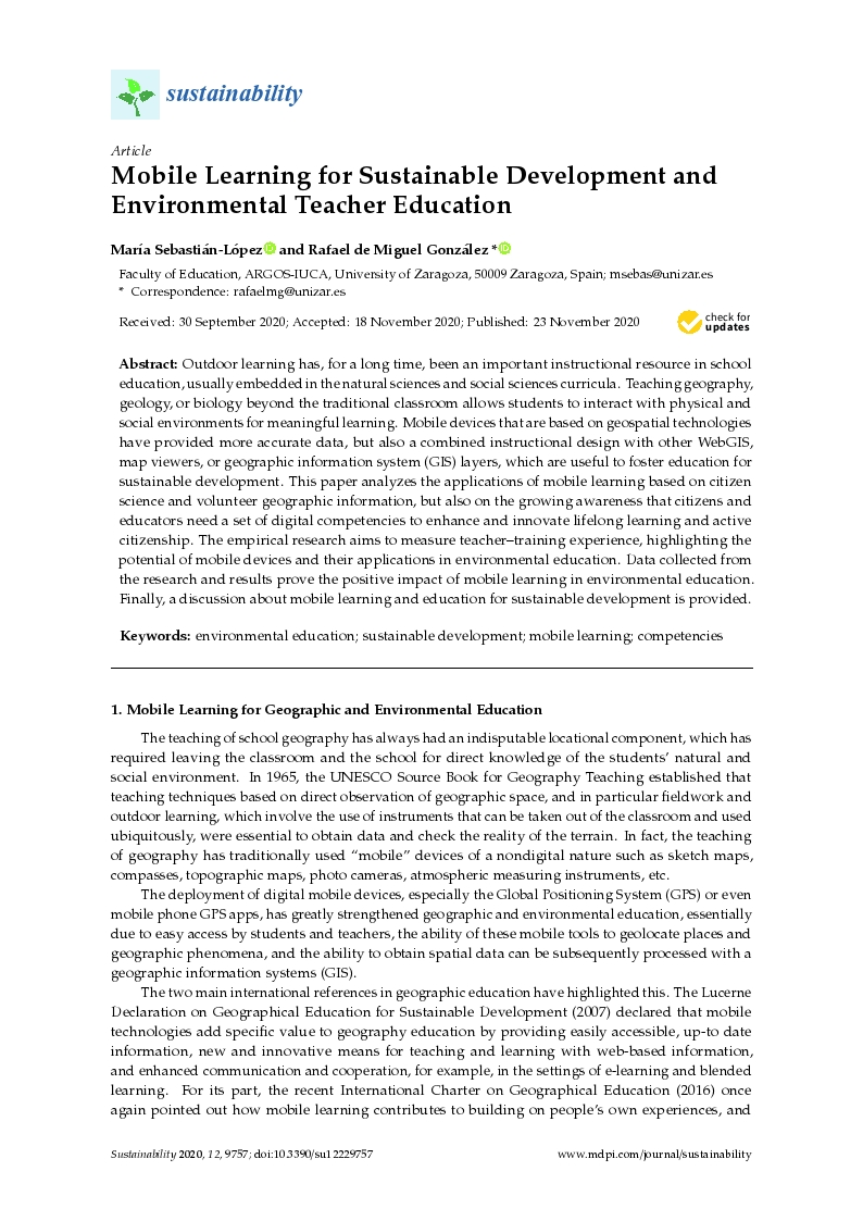 Mobile learning for sustainable development and environmental teacher education