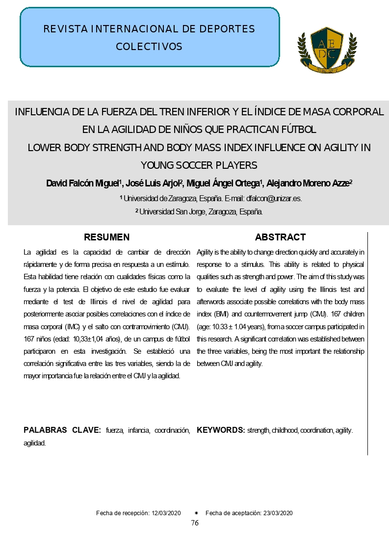 Influencia de la fuerza del tren inferior y el índice de masa corporal en la agilidad de niños que practican fútbol