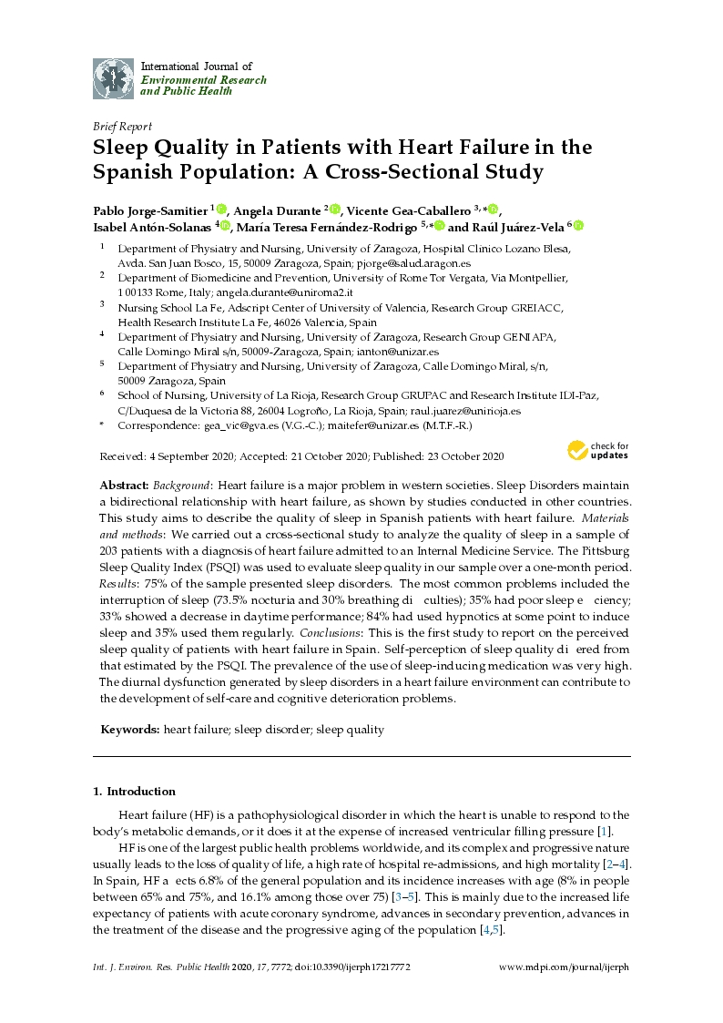 Sleep quality in patients with heart failure in the spanish population: A cross-sectional study