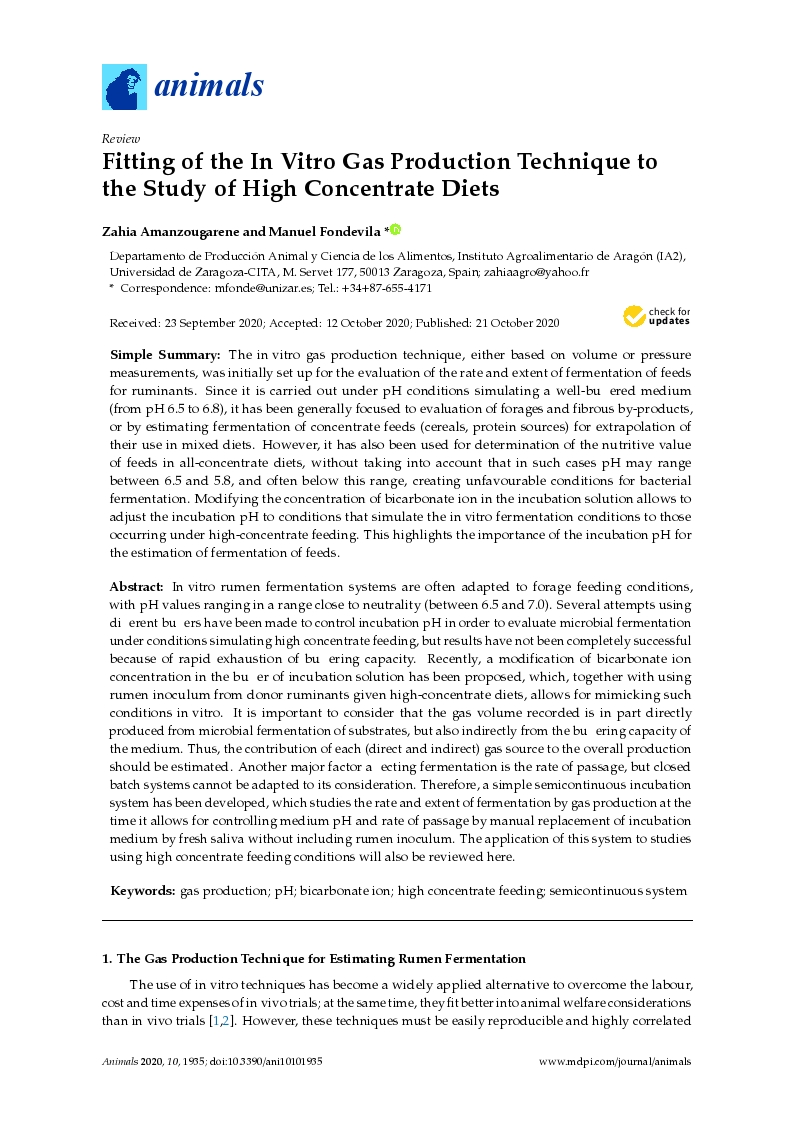 Fitting of the in vitro gas production technique to the study of high concentrate diets