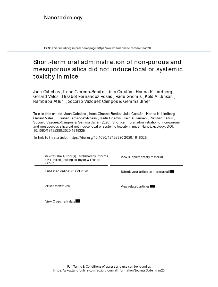 Short-term oral administration of non-porous and mesoporous silica did not induce local or systemic toxicity in mice