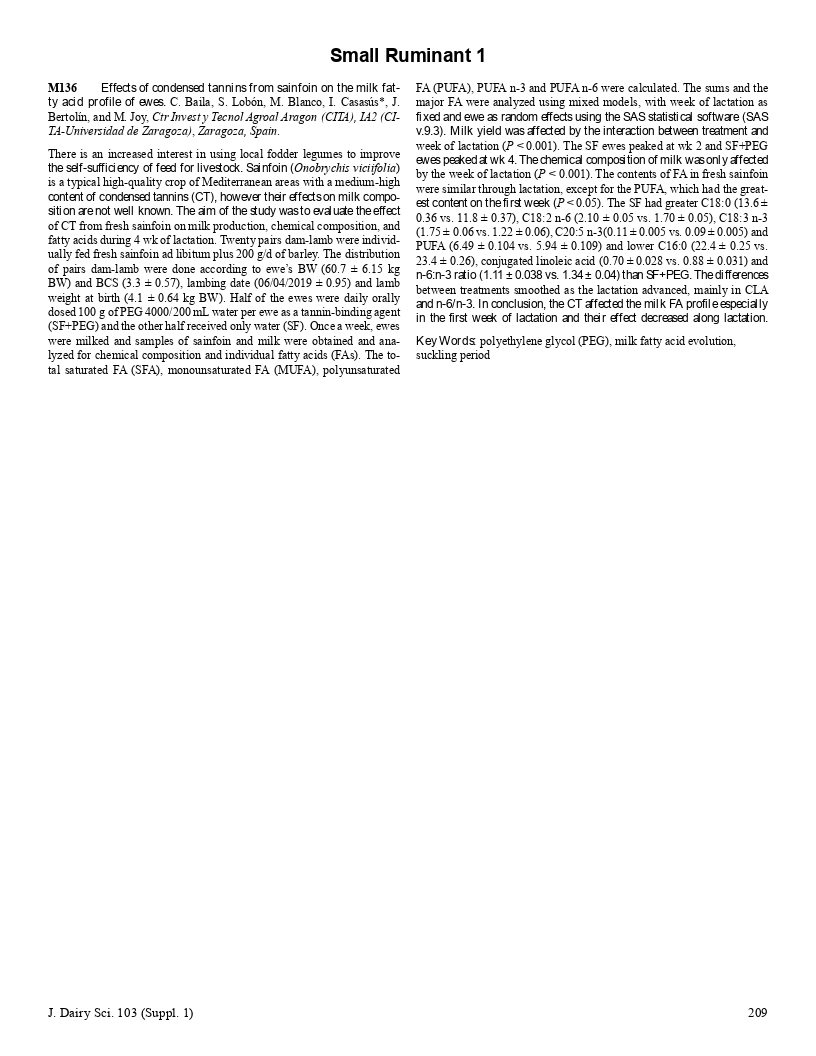 Effects of condensed tannins from sainfoin on the milk fatty acid profile of ewes.