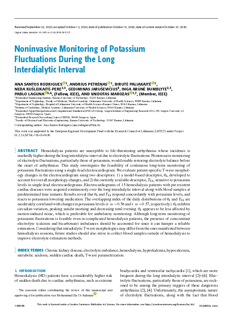 Noninvasive Monitoring of Potassium Fluctuations During the Long Interdialytic Interval