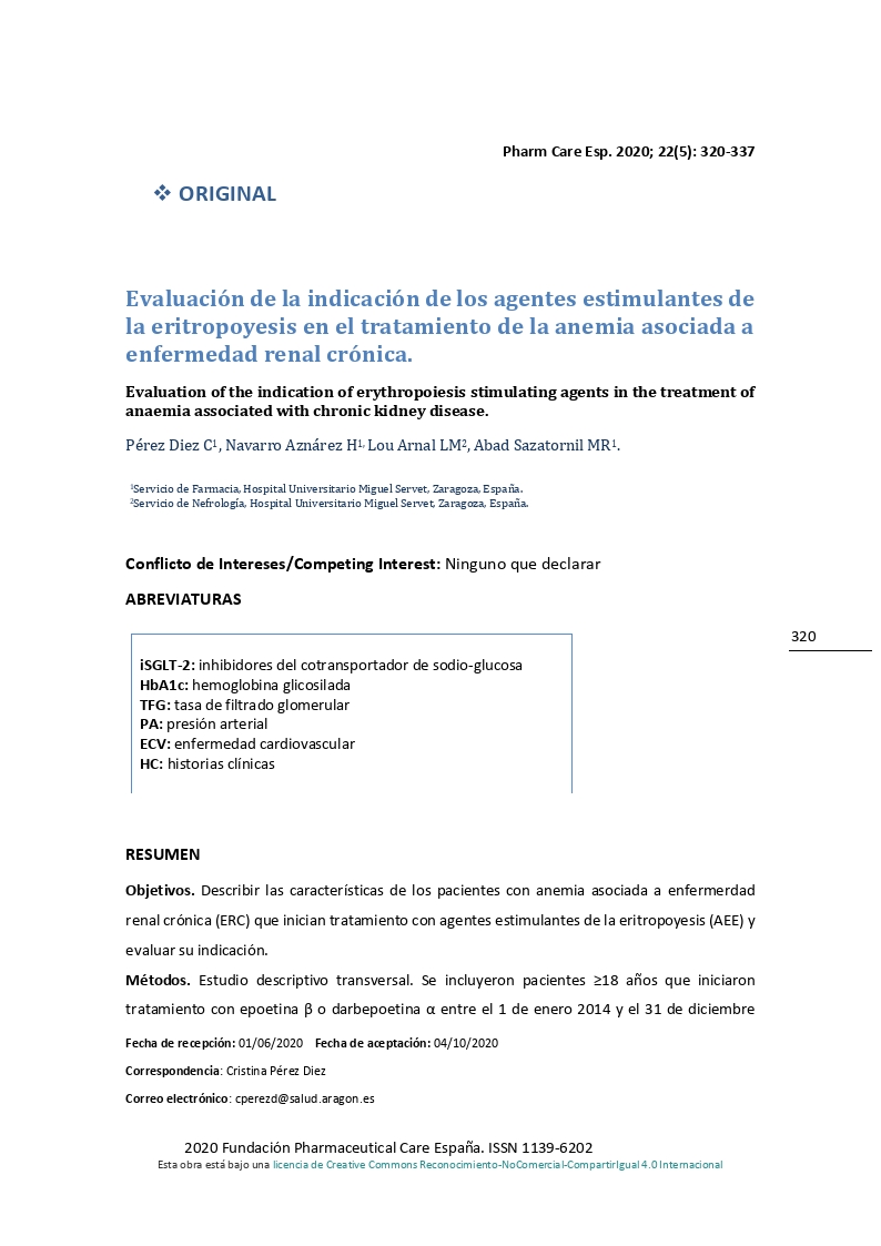 Evaluación de la indicación de los agentes estimulantes de la eritropoyesis en el tratamiento de la anemia asociada a enfermedad renal crónica