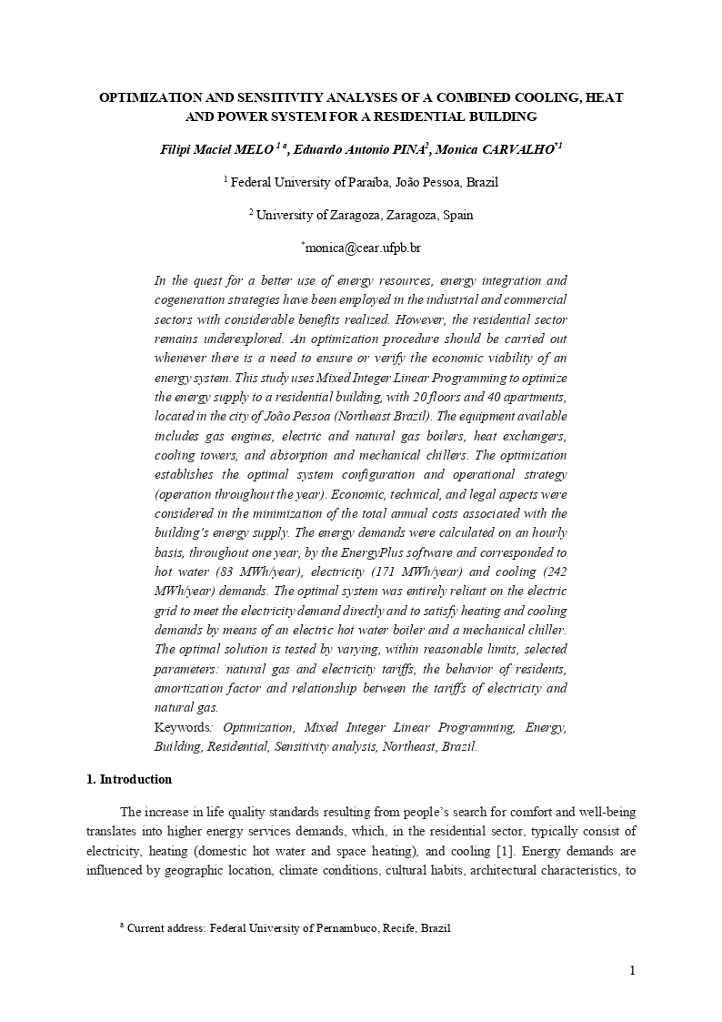 Optimization and sensitivity analyses of a combined cooling, heat and power system for a residential building
