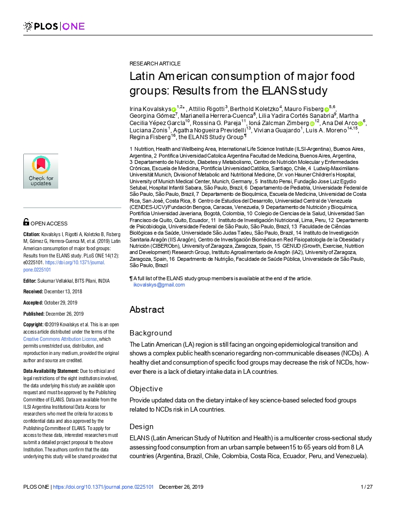 Latin American consumption of major food groups: Results from the ELANS study