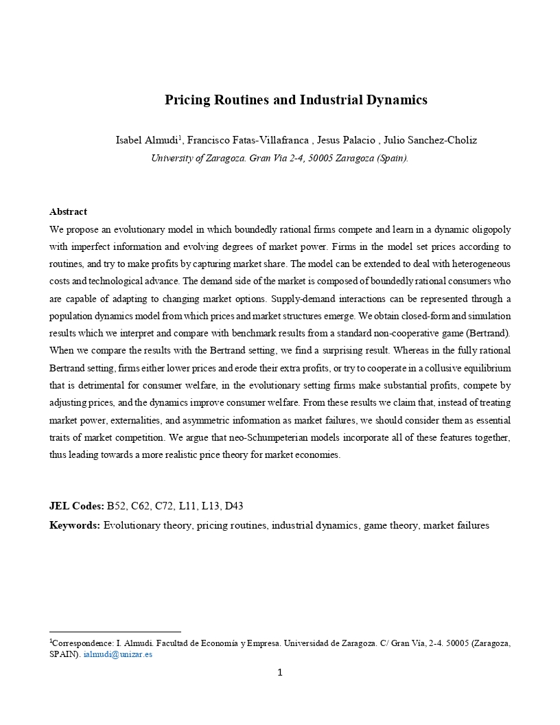 Pricing routines and industrial dynamics