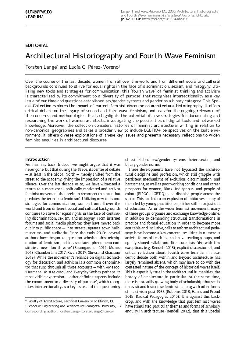 Architectural Historiography and Fourth Wave Feminism