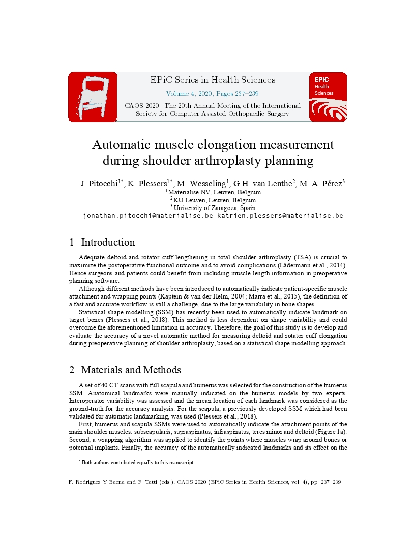 Automatic muscle elongation measurement during shoulder arthroplasty planning