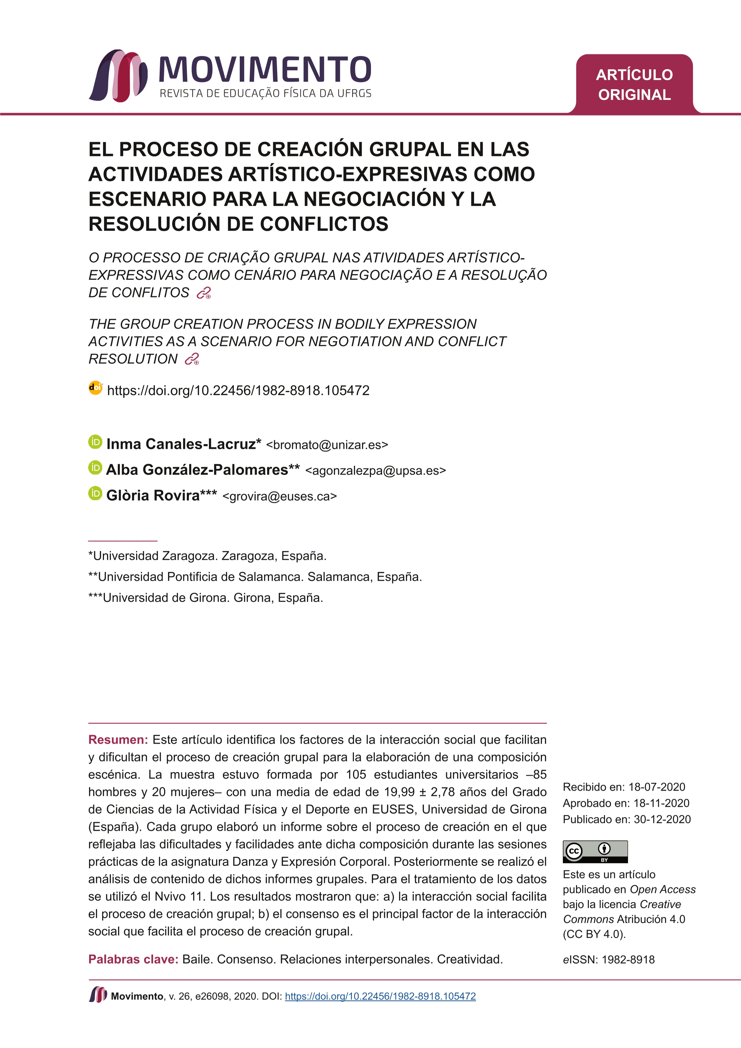 El proceso de creación grupal en las actividades artístico-expresivas como escenario para la negociación y la resolución de conflictos