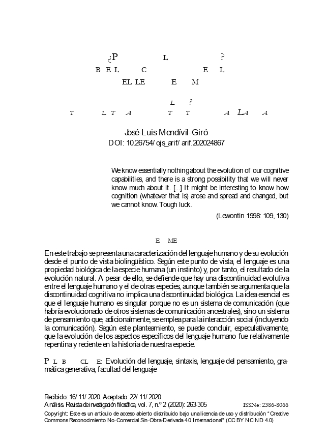 ¿Por qué solo nosotros? Sobre la discontinuidad evolutiva del lenguaje humano