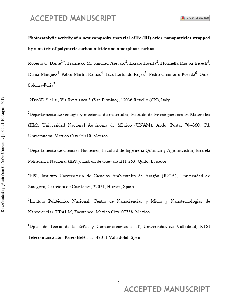 Photocatalytic activity of a new composite material of Fe (III) oxide nanoparticles wrapped by a matrix of polymeric carbon nitride and amorphous carbon