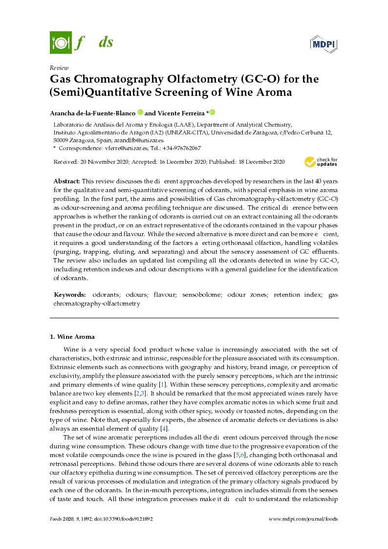 Gas chromatography olfactometry (gc-o) for the (semi)quantitative screening of wine aroma