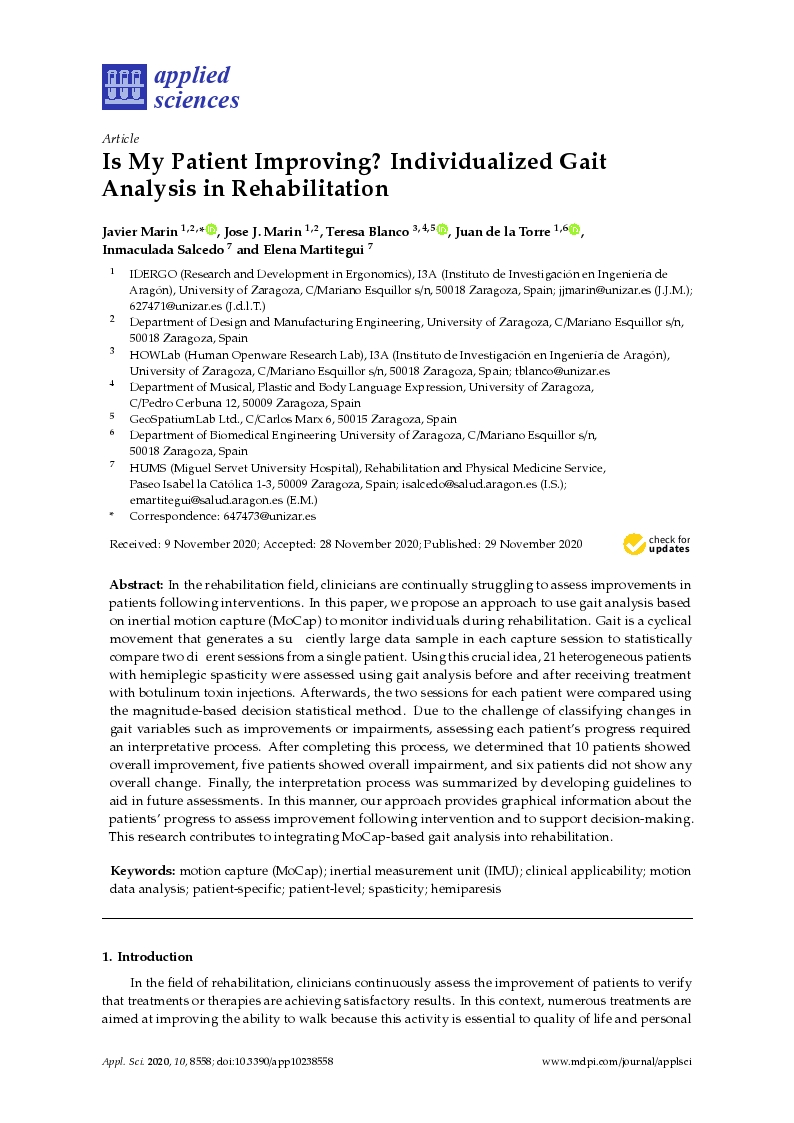 Is my patient improving? Individualized gait analysis in rehabilitation