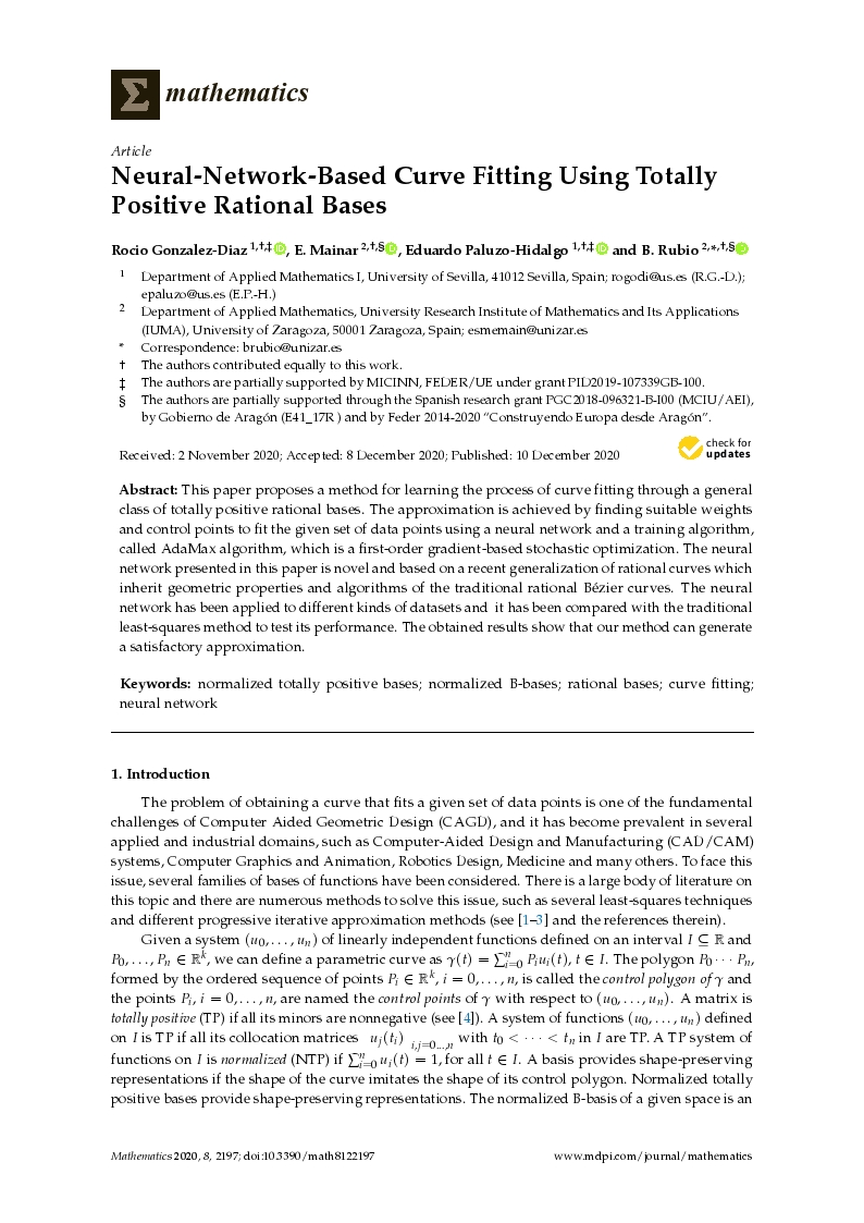 Neural-network-based curve fitting using totally positive rational bases