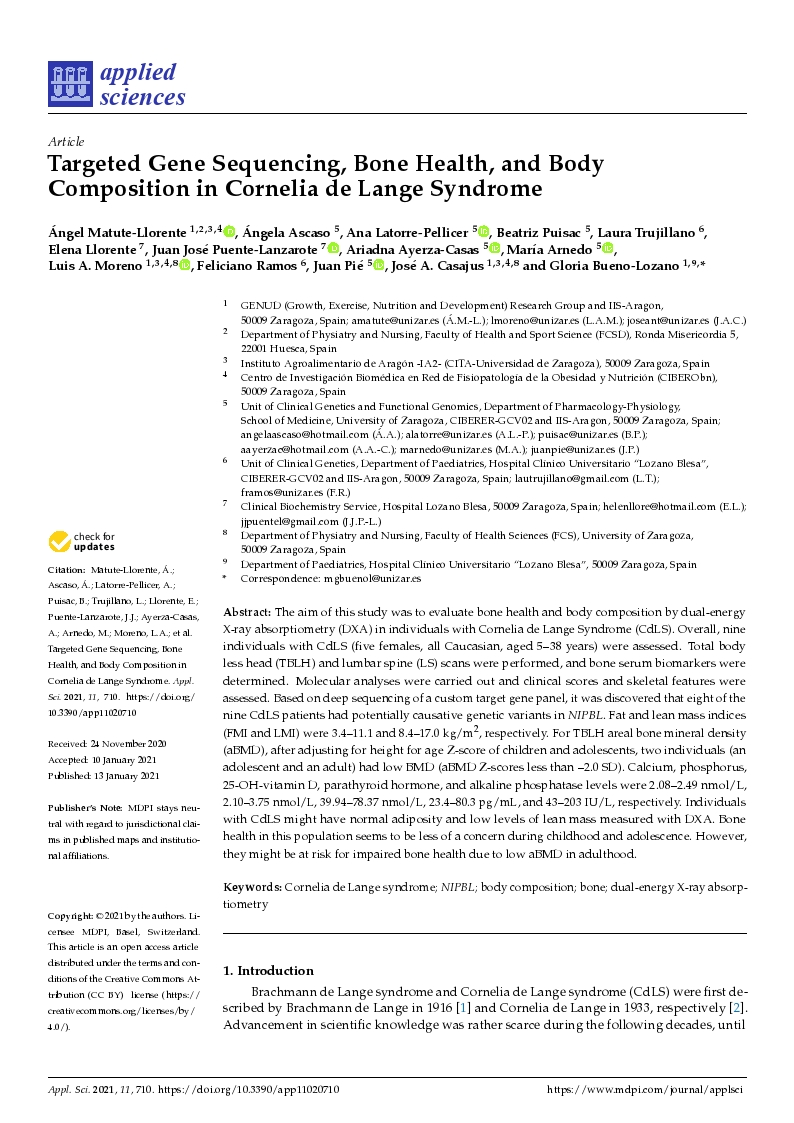 Targeted gene sequencing, bone health, and body composition in Cornelia de Lange Syndrome