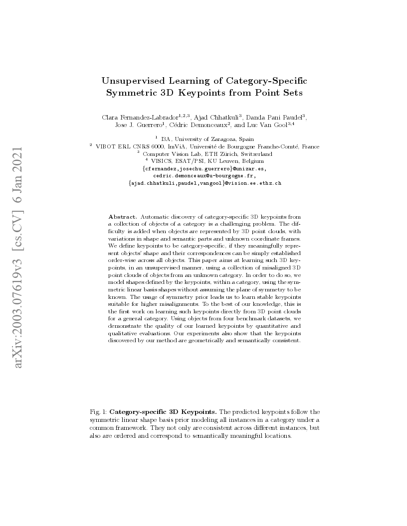 Unsupervised Learning of Category-Specific Symmetric 3D Keypoints from Point Sets