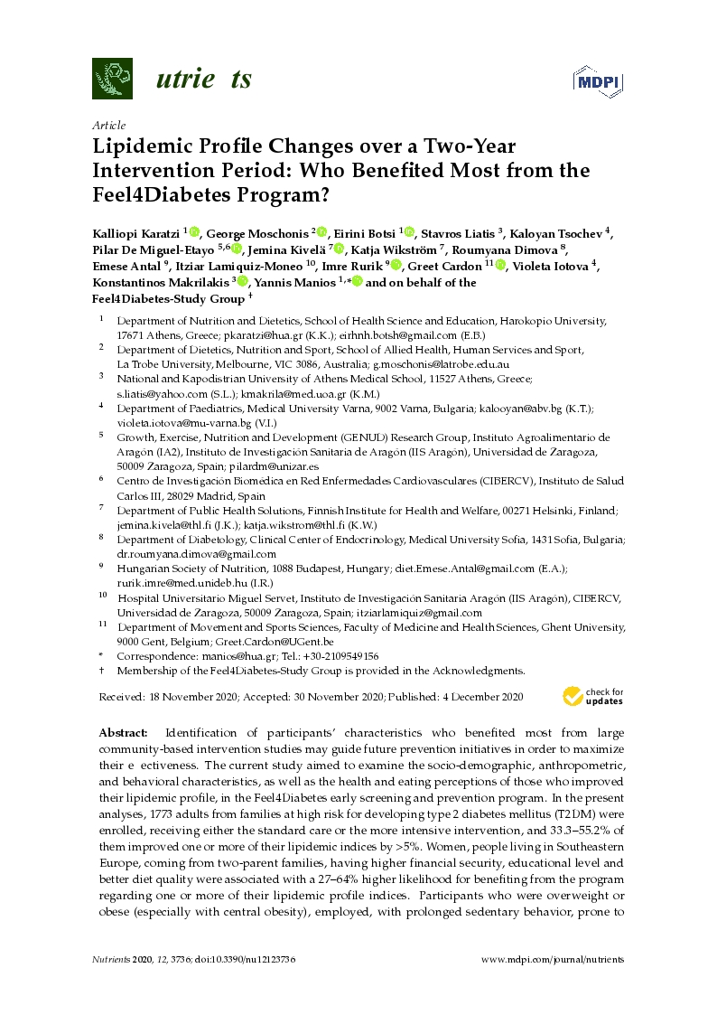 Lipidemic profile changes over a two-year intervention period: Who benefited most from the feel4diabetes program?