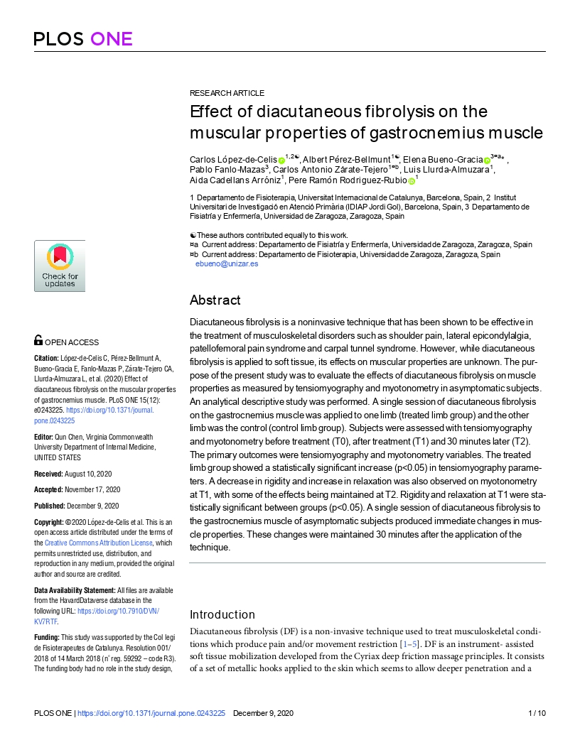 Effect of diacutaneous fibrolysis on the muscular properties of gastrocnemius muscle