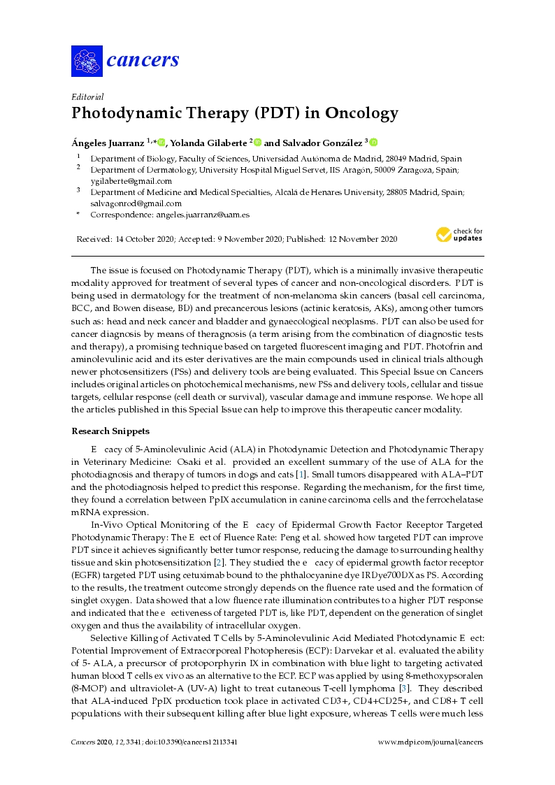 Photodynamic therapy (PDT) in oncology