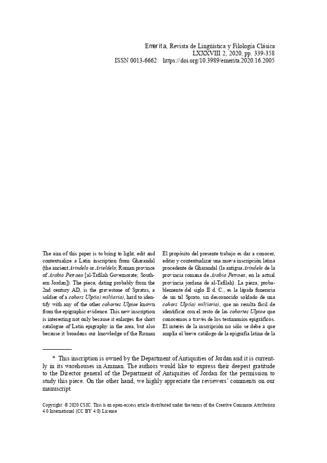 A new latin funerary inscription from gharandal (Southern jordan)