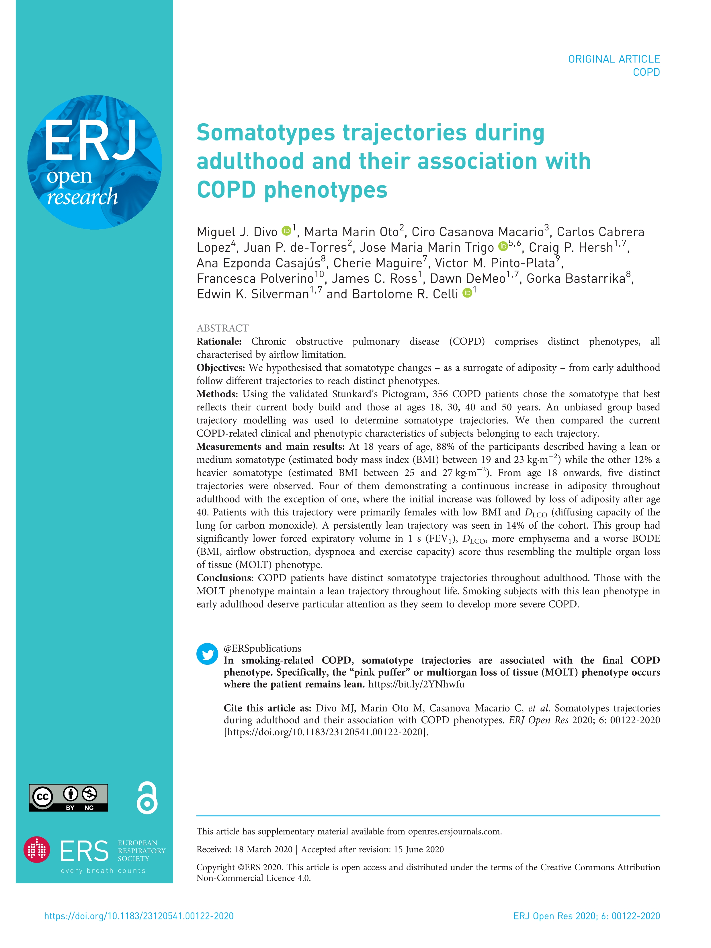 Somatotypes trajectories during adulthood and their association with COPD phenotypes