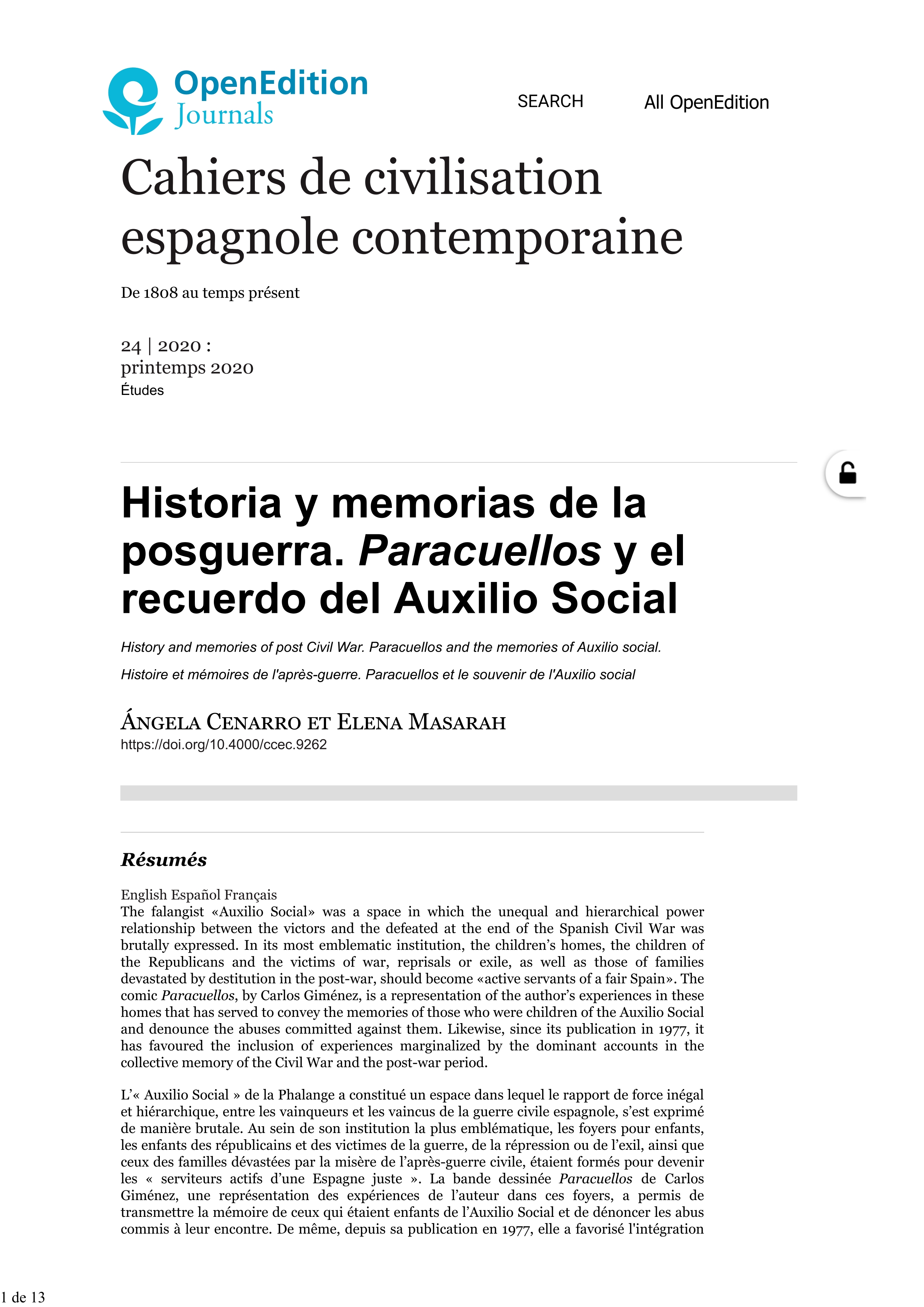 Historia y memorias de la posguerra. Paracuellos y el recuerdo del Auxilio Social