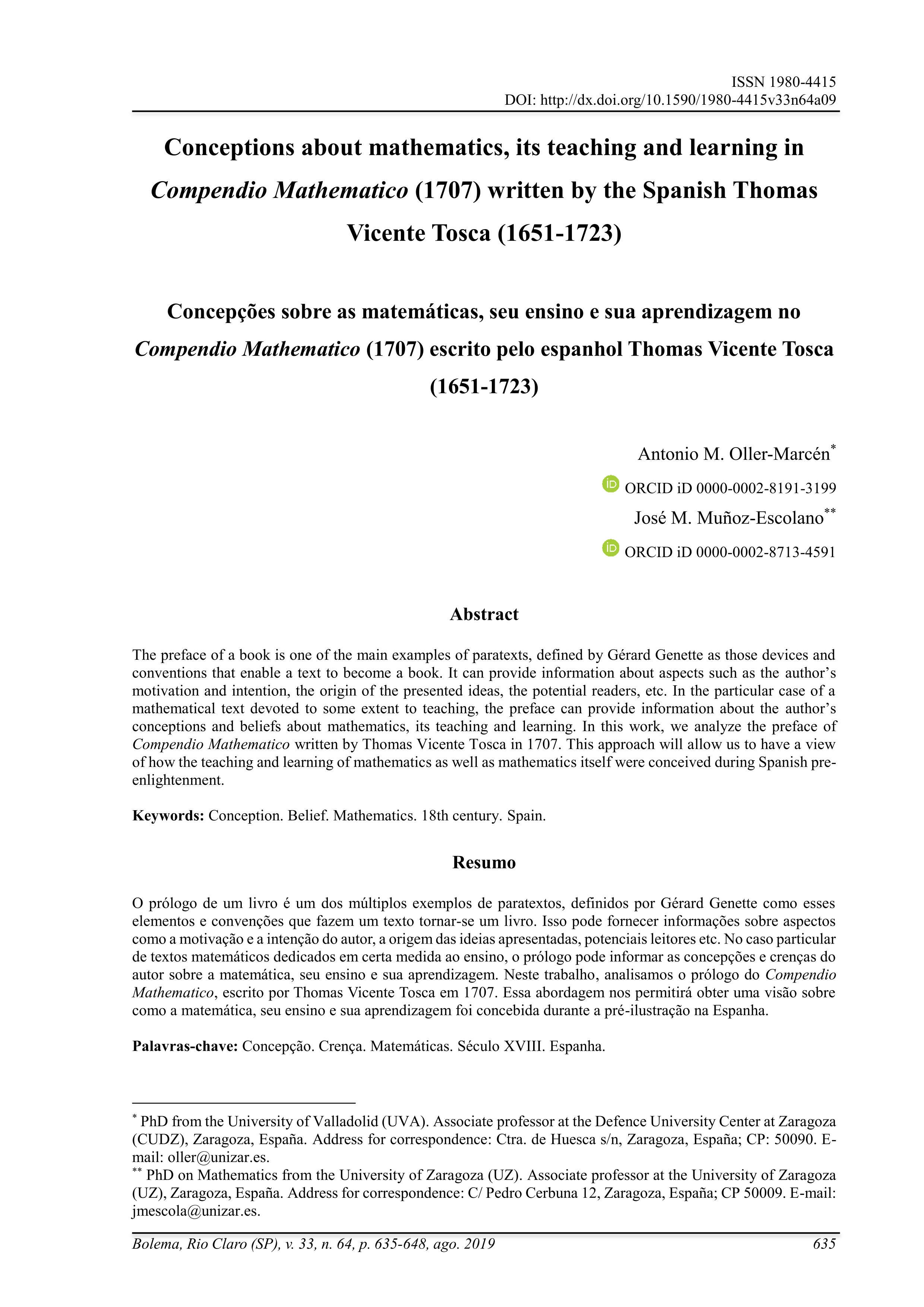 Conceptions about mathematics, its teaching and learning in Compendio Mathematico (1707) written by the Spanish Thomas Vicente Tosca (1651-1723)