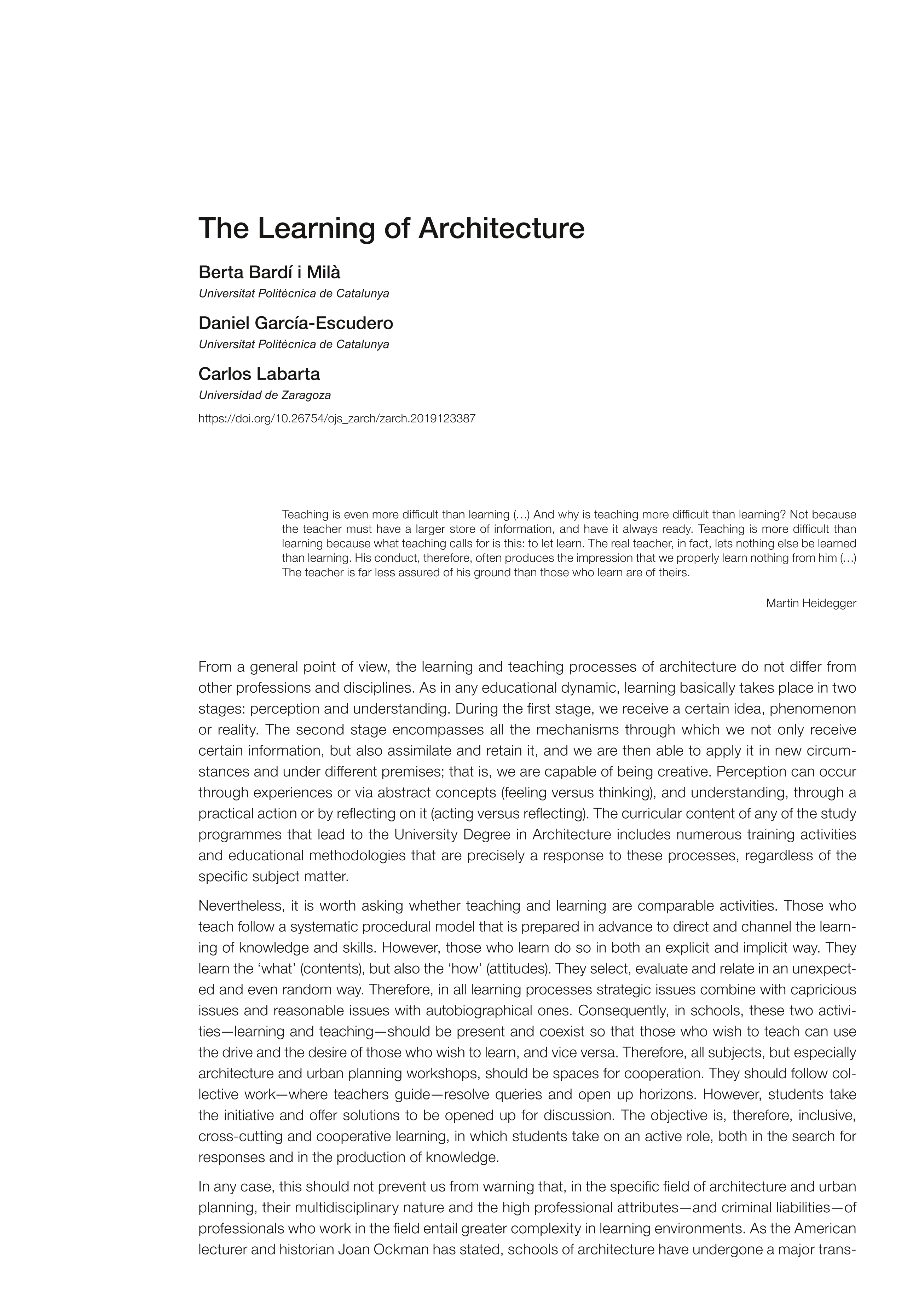 El aprendizaje de la arquitectura