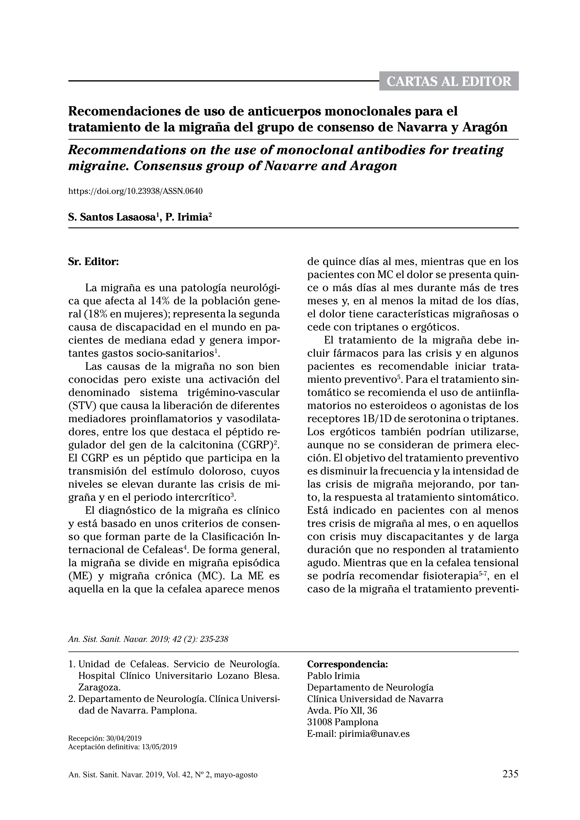 Recomendaciones de uso de anticuerpos monoclonales para el tratamiento de la migraña del grupo de consenso de navarra y aragón