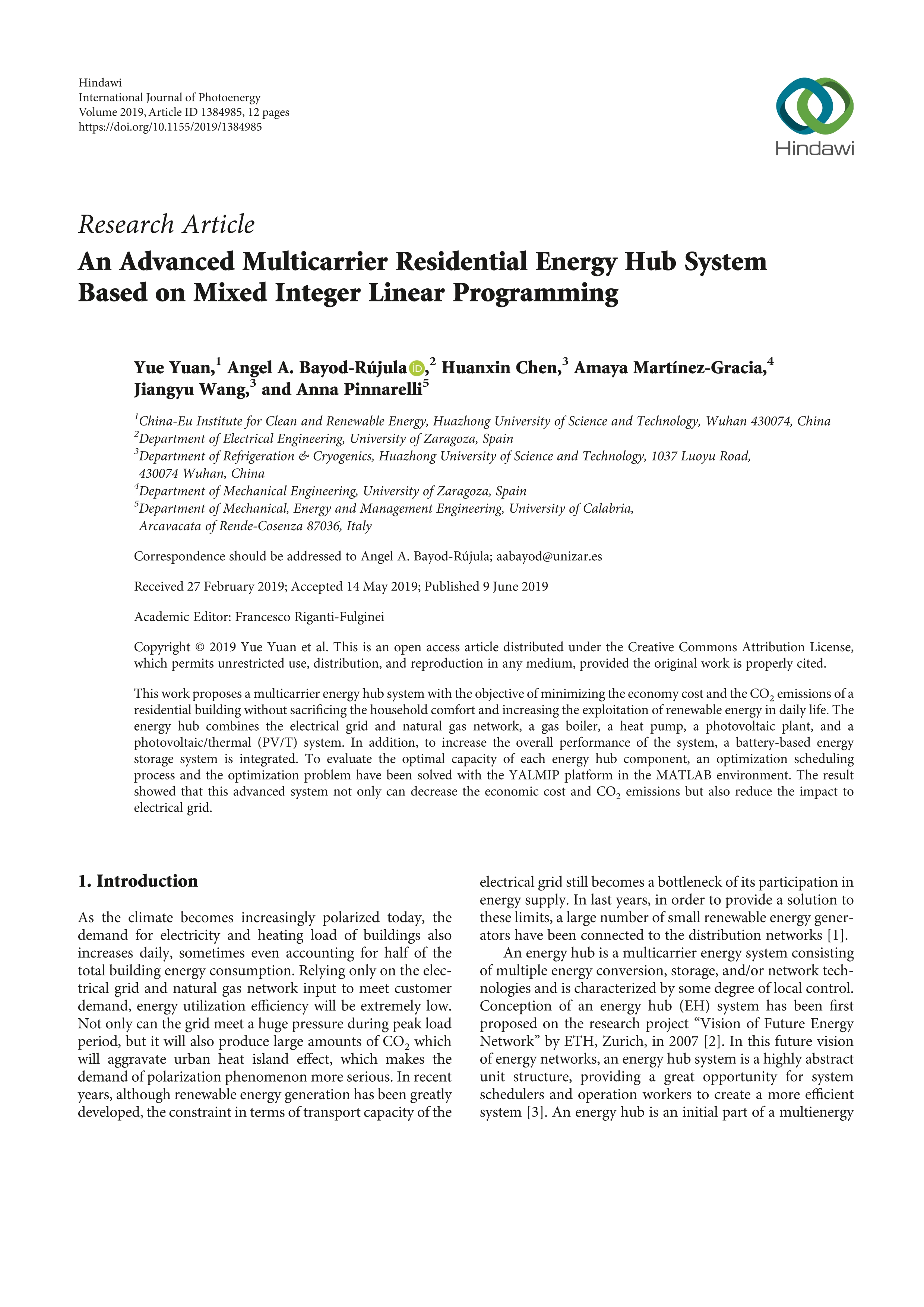 An advanced multicarrier residential energy hub system based on mixed integer linear programming