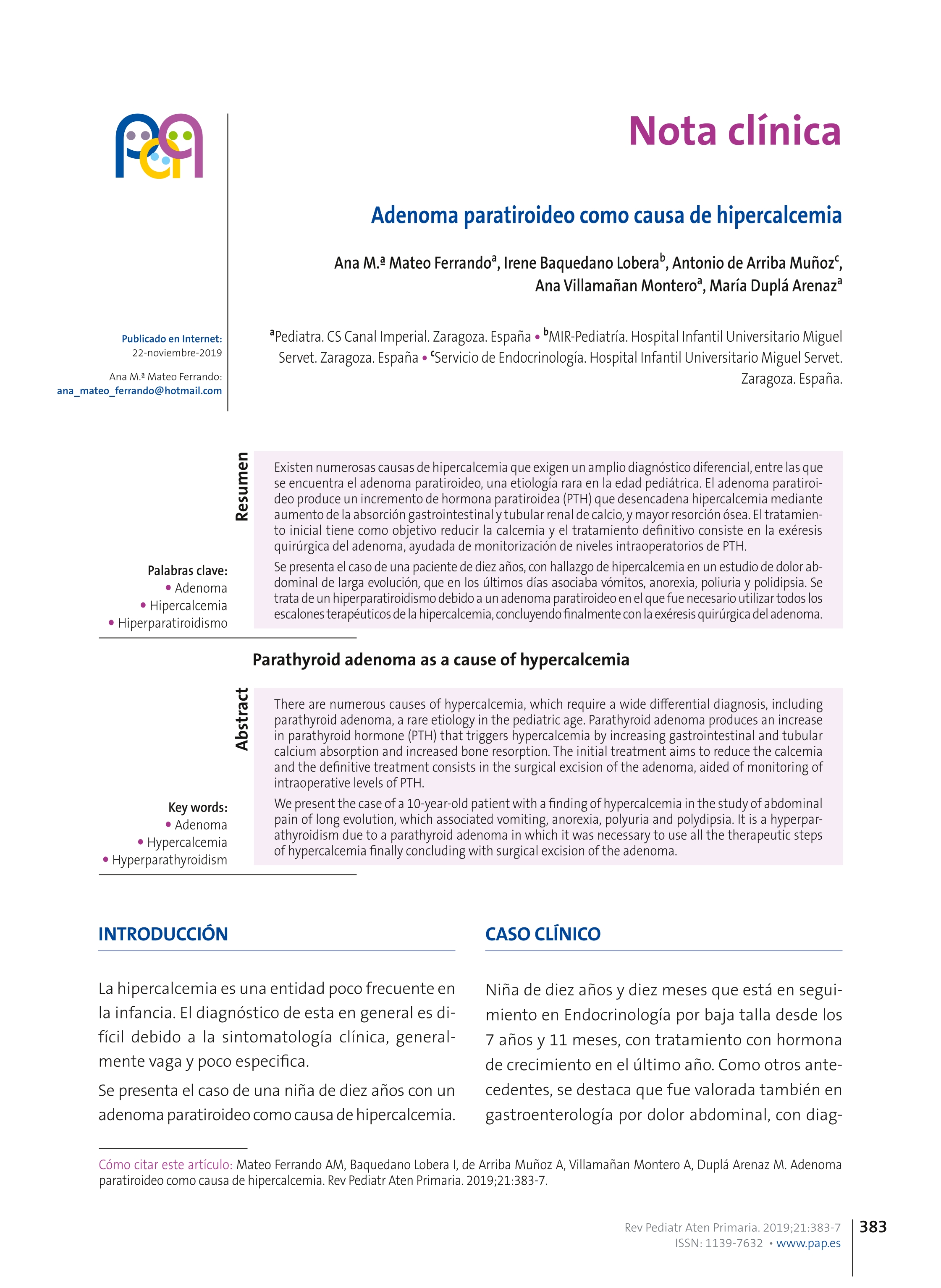 Adenoma paratiroideo como causa de hipercalcemia