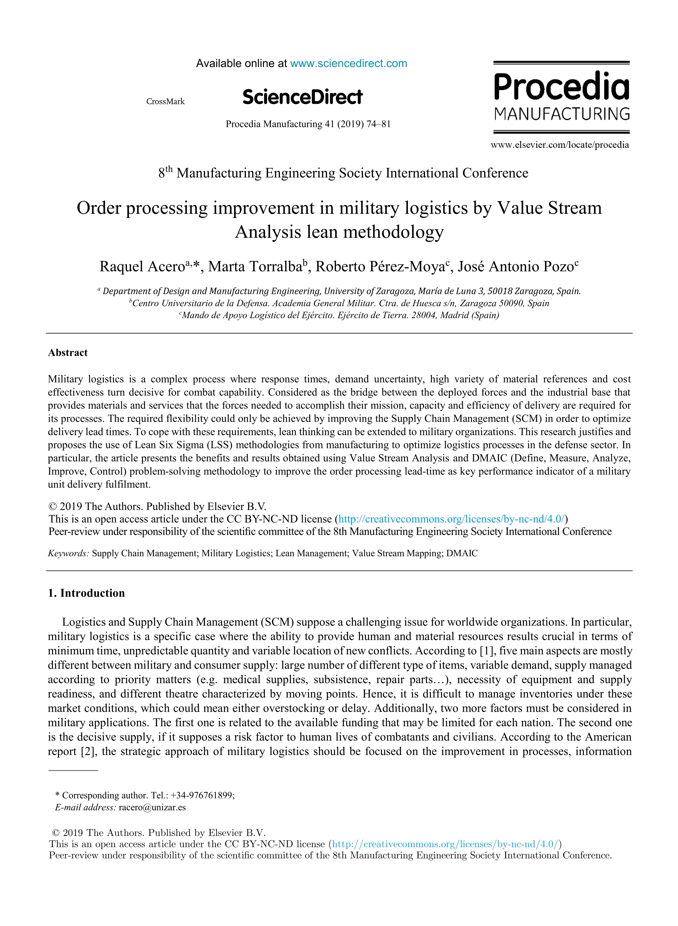 Order processing improvement in military logistics by Value Stream Analysis lean methodology